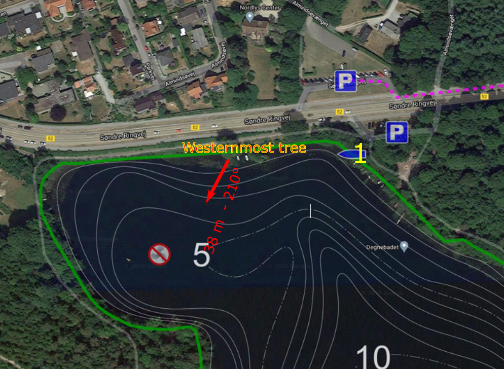 How to find the wreck at the north end of the lake