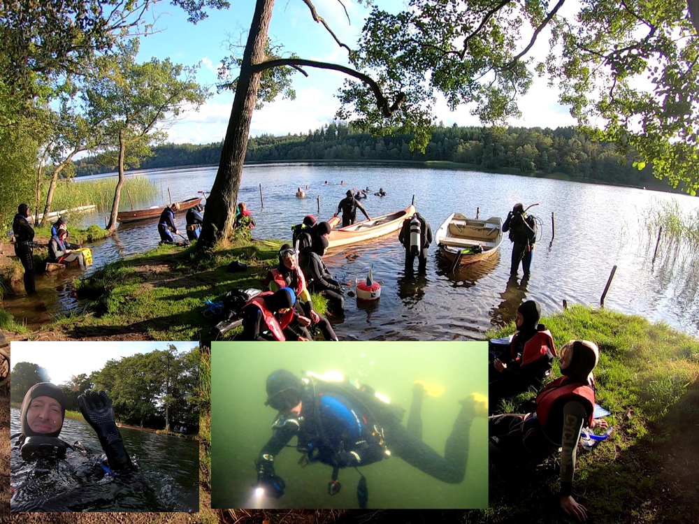 Weekly training dives in Almindsø Lake. Yours truly is in charge of the scuba-part, another member takes care of snorkling and apnea