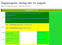 A multicoloured table with one day's program