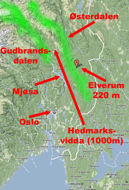Kort over sydlige Norge med Starmoens placering